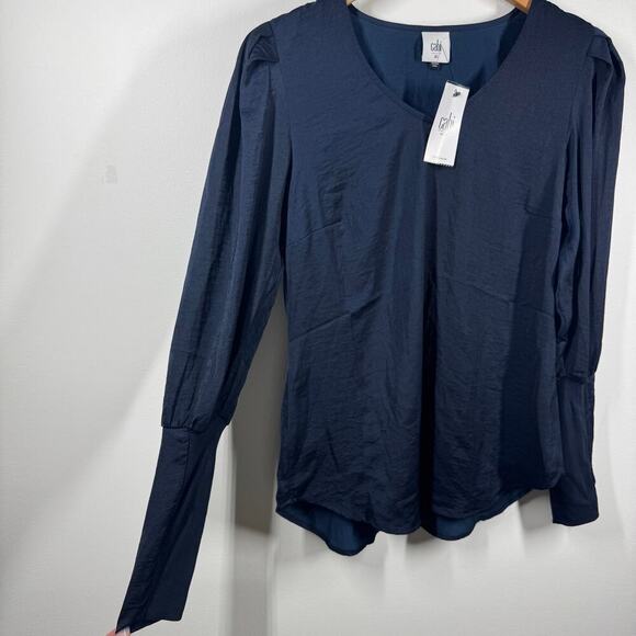 CAbi Top Women Size XS NWT Timeless Blue Blouse Pleated Shoulder Career Modest - Picture 4 of 8